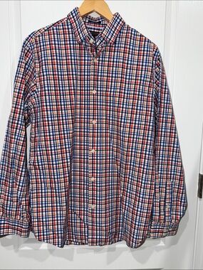 Banana Republic Grant fit  Red, Blue & White Plaid Button-Down Shirt large